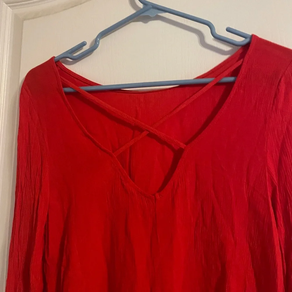 H&M Coachella Red‎ Crocheted Bell Sleeve Top 4 Festival Boho Party Coquette